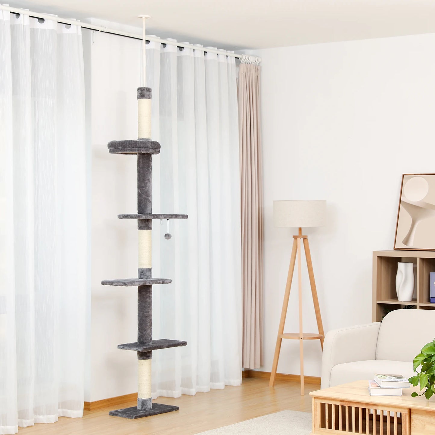 Adjustable Floor-to-Ceiling Vertical Cat Tree Tower Stable Tall Cat Climbing Tree Cat Kittens Cat Toy Suitable for Indoor Cats