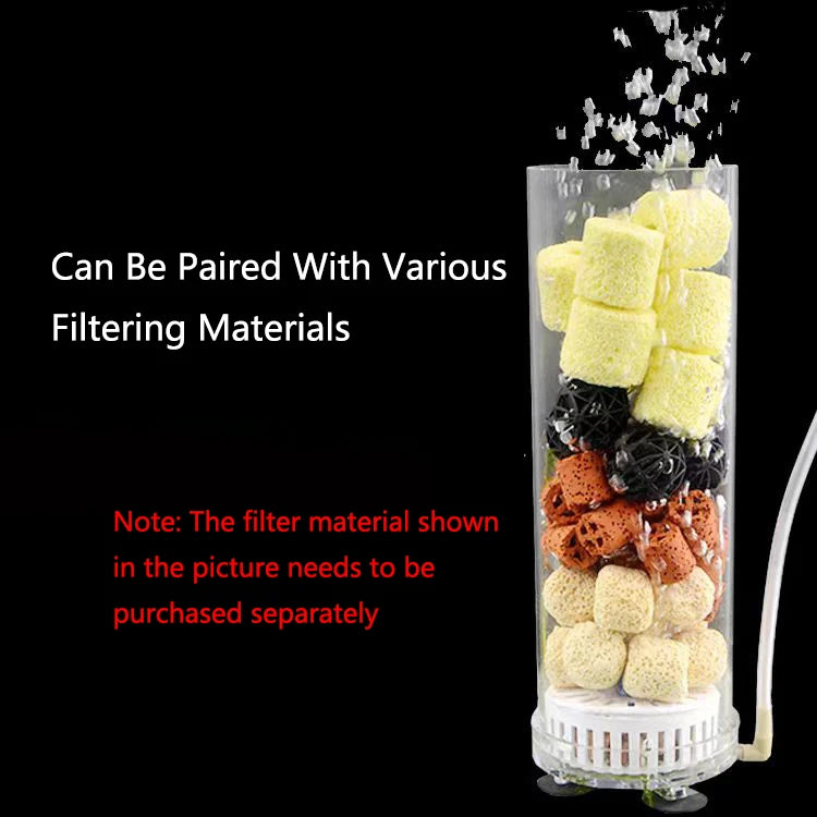 Aquarium Filter Fish Tank Fluidized Moving Bed Filter Bubble Bio Filter Media With Air Stone And Sponge Filters Transparent