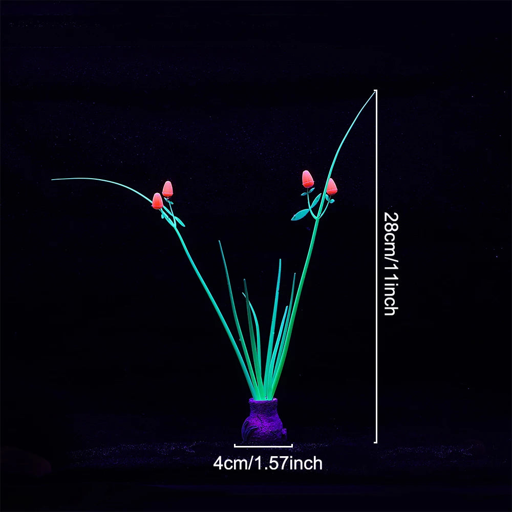 Glow in Dark Coral Orchid Flower – Fluorescent Silicone Aquarium Decor, Fish Tank Ornament for Freshwater & Saltwater