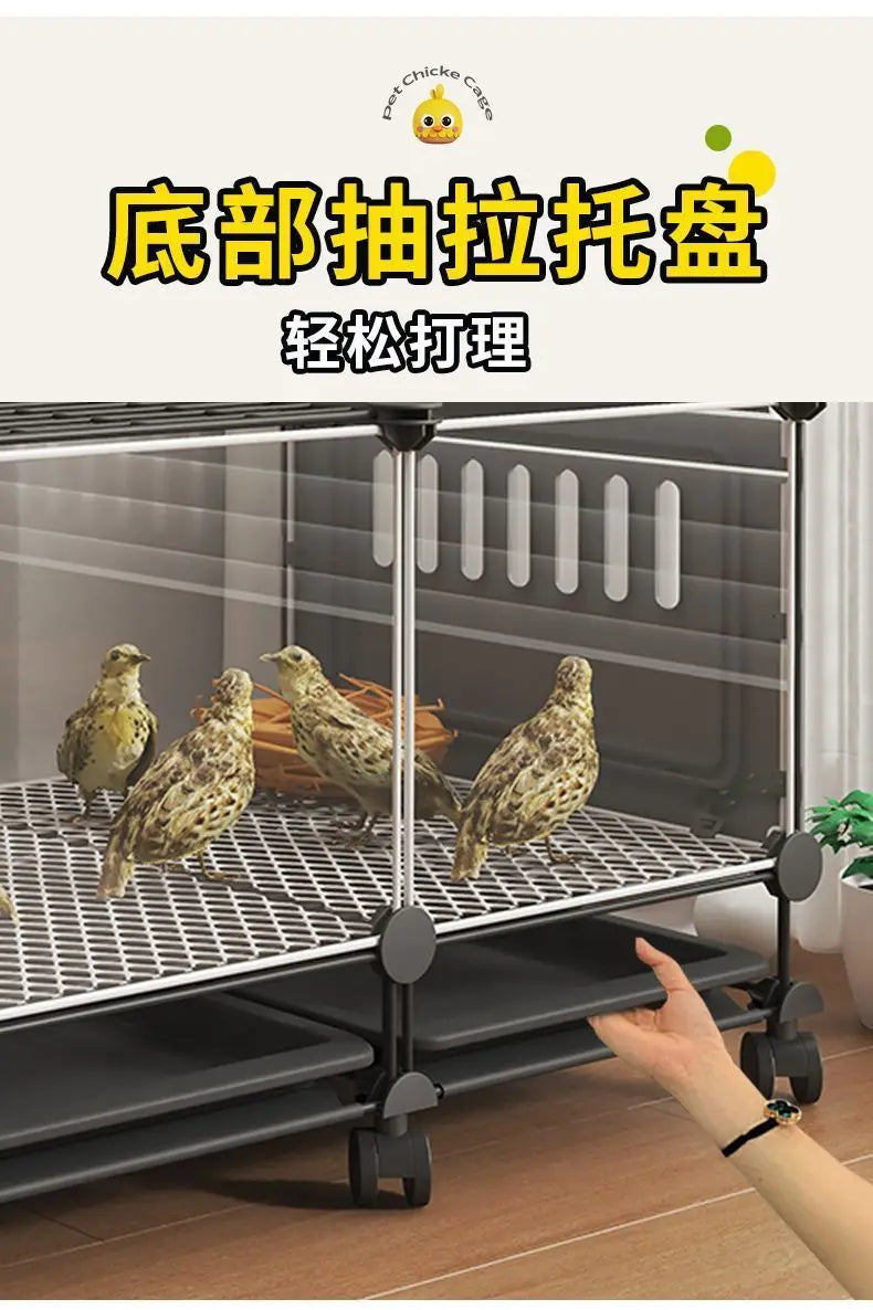 Premium Quail Cage with Pulley Droppings Tray - Indoor Large Chicken Coop Protecting Chicks Feet Mesh Predator Proof Secure Run