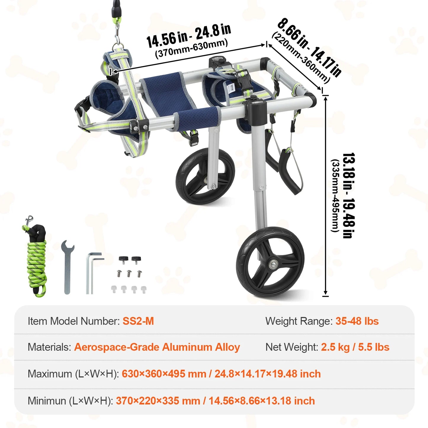 2 Wheels Dog Wheelchair for Back Legs Pet Wheelchair Dog Cart/Wheelchair for Injured Disabled Paralysis Hind Limb Weak Pet