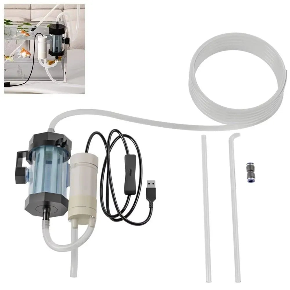 USB Powered Aquarium Water Changer 280GPH Electric Fish Tank Feces Suction Pump with Extension Tube Detachable