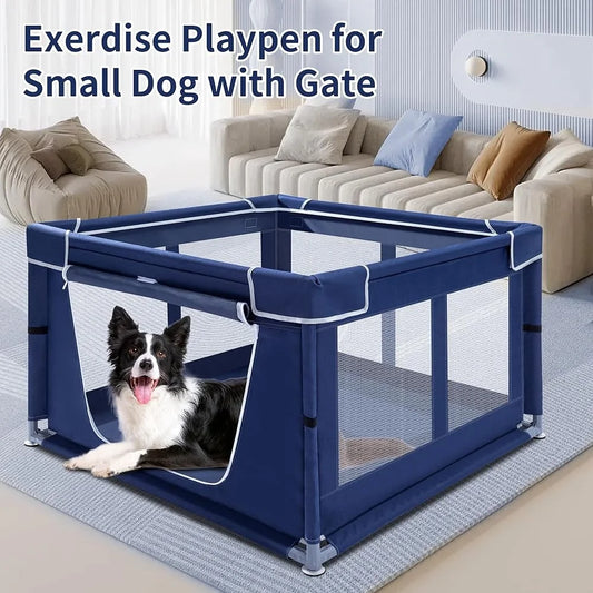 Portable Puppy Playpen Indoor Dog Cage Anti-Tipping Exercise Pen Small Pets with Gate Easy Assembly and Safe Design