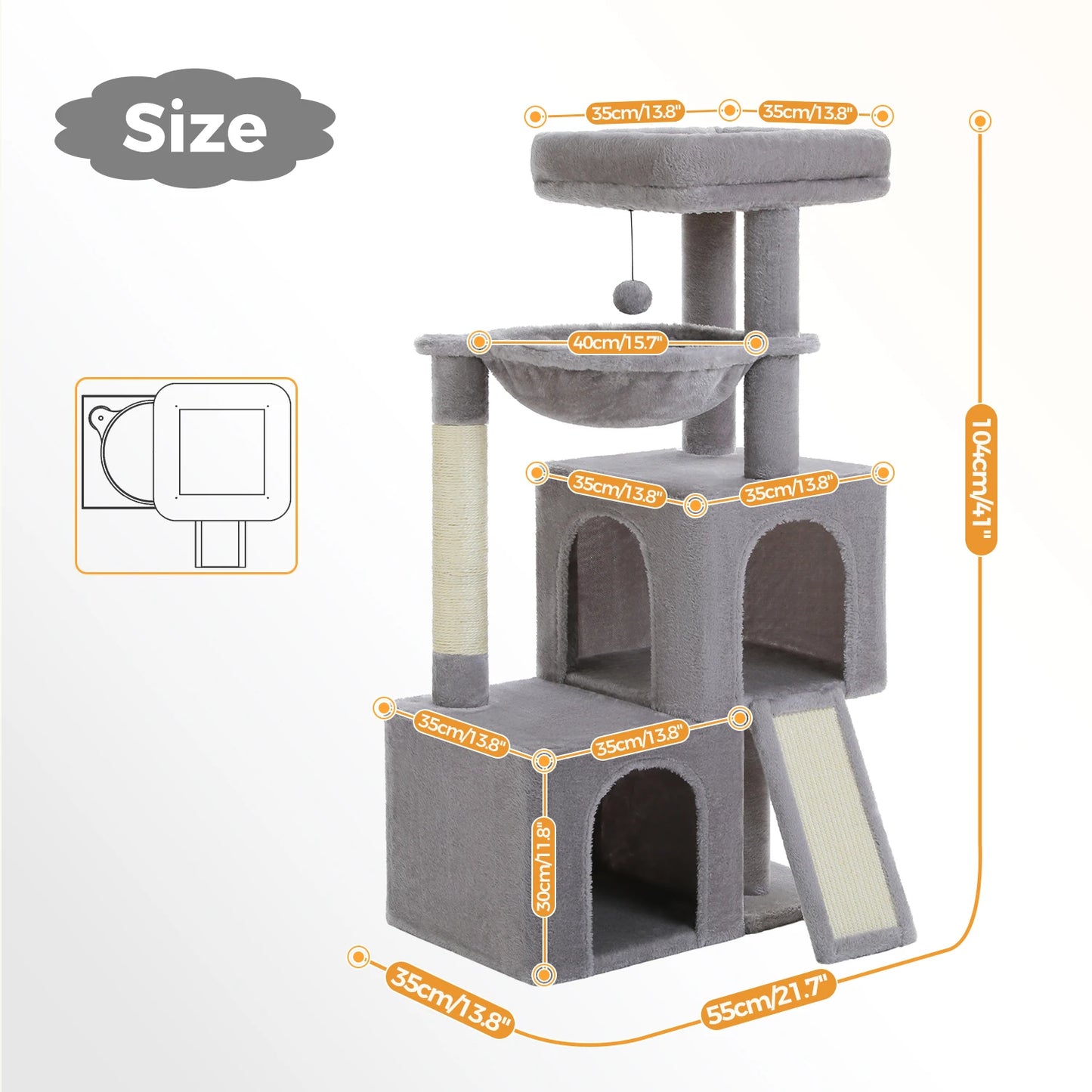 Large Cat Tree Indoor Cats, Multi-Level Cat Tower with Sisal Scratching Post, 2 Spacious Condos, Cat Toys