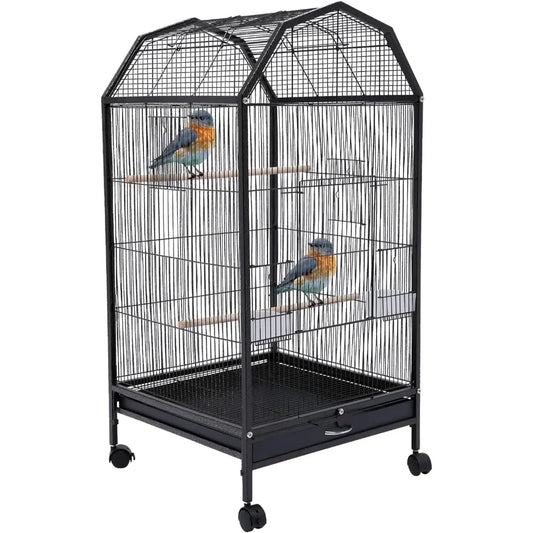 Wrought Iron Bird Cage with Rolling Stand Metal 360 Degree View Spacious Bird Cage for Parrots Finches Lovebirds Budgies Canaries