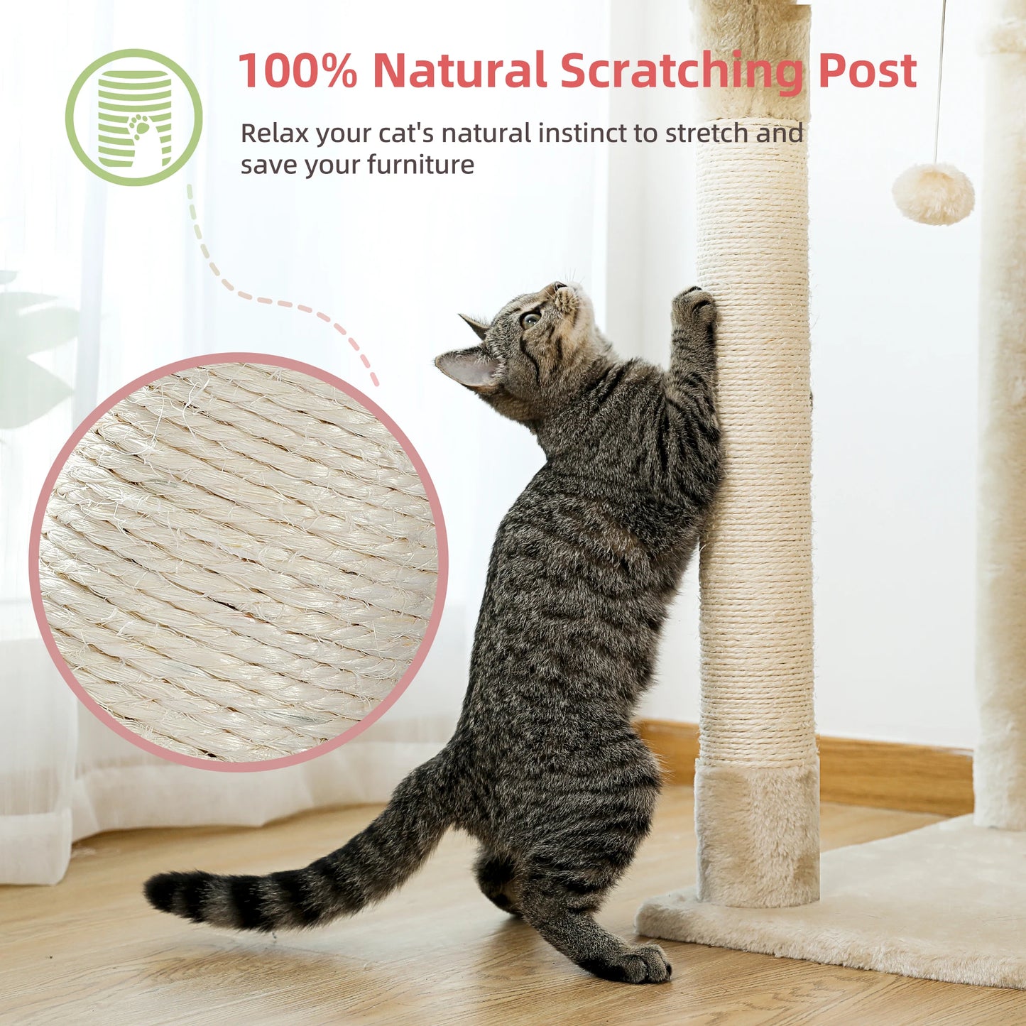 Floor to Ceiling Cat Tree Adjustable Cat Tower Tall Kitty Climbing Play House Tall Kitty Climbing Play House with Scratching Posts Cozy Condo Perches Hammock
