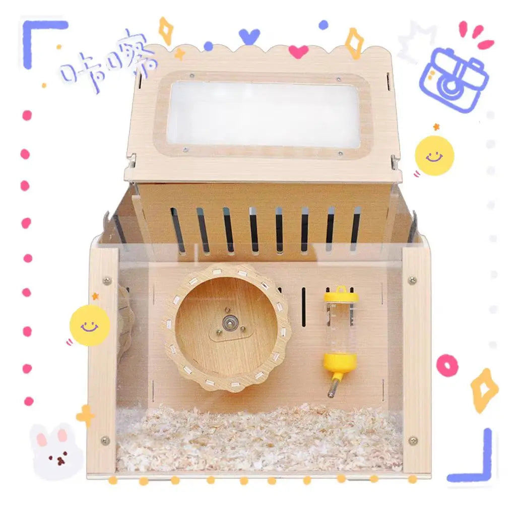 Wooden and Acrylic Hamster Cage Transparent Ornamental Pet Breeding Crate DIY Aquascape Pet Crate