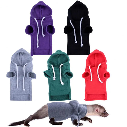 Cute Ferret Hoodie Solid Color Drawstring Hooded Sweatshirt Thick Fluffy Pet Hoodie Foreleg Elastic Hamster Guinea Pig Clothes