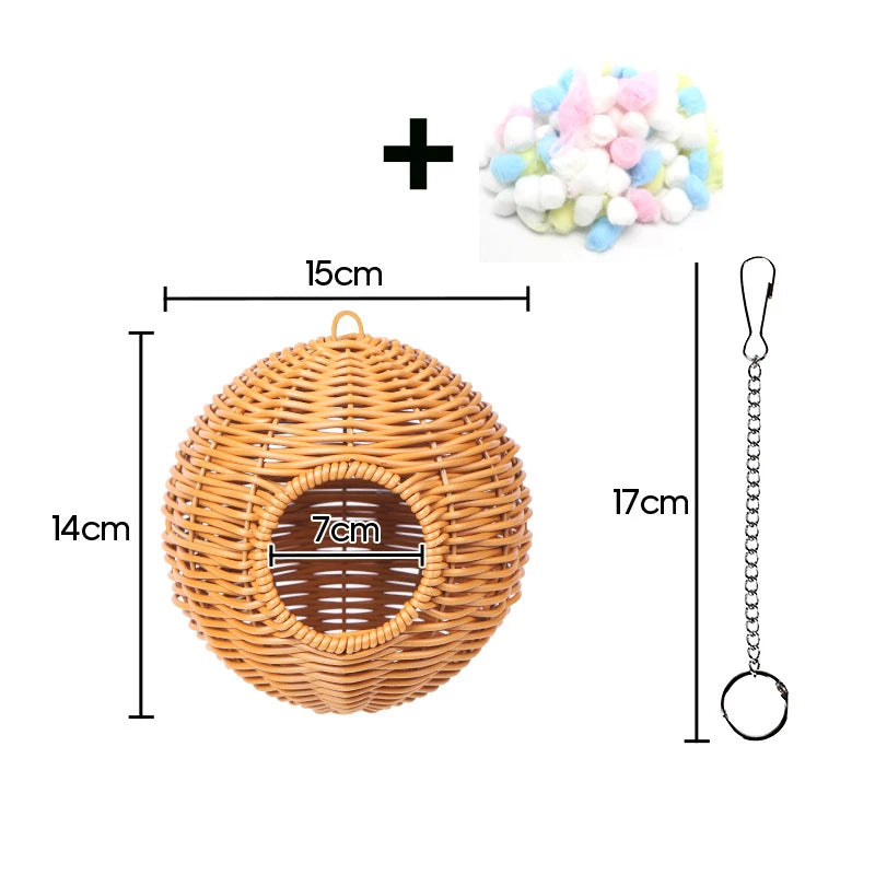 Bird Nest Fake Grass Handwoven Bird Cage House Parrot Canary Lovebird Parakeet Cockatiel Hatching Bird Hut