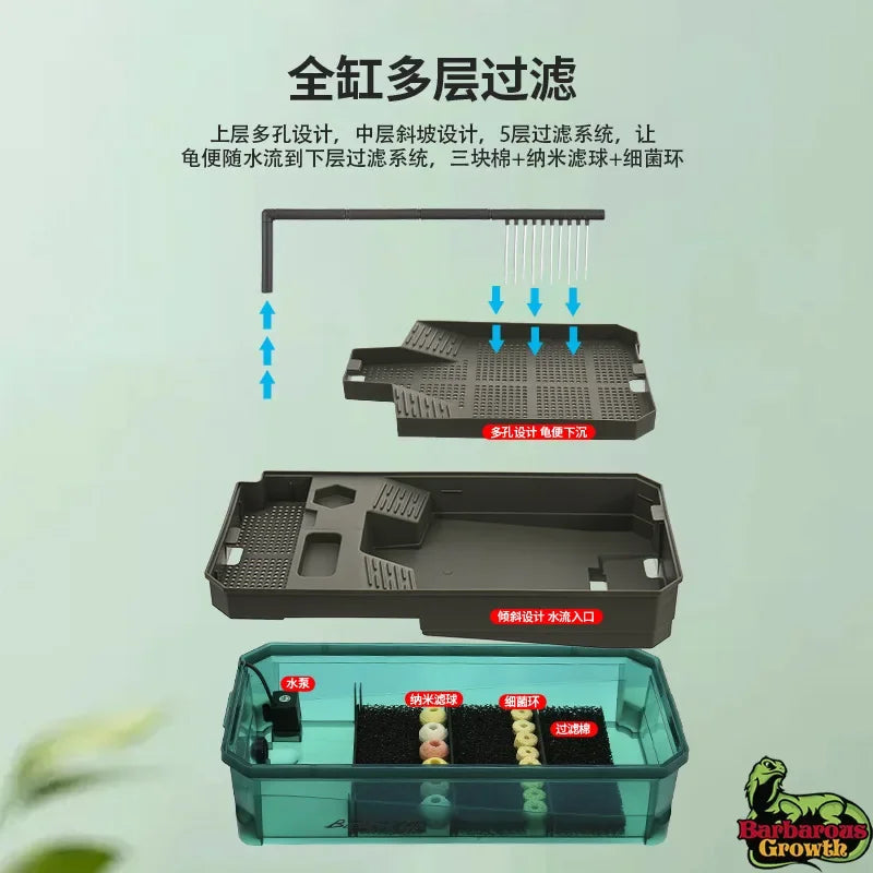 Integrated Turtle Tank Feeding Box Amphibious Tank Cage Plastic Transparent Turtle Tank House Amphibian and Reptile Habitat