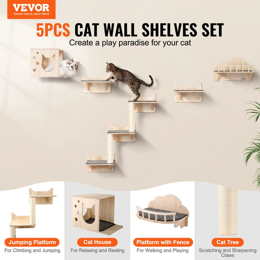 Wall Mounted Cat Shelves  and Perches Cat Floating Furniture up to 40lbs for Sleeping/Playing/Climbing Set Sleeping/Playing/Climbing Set