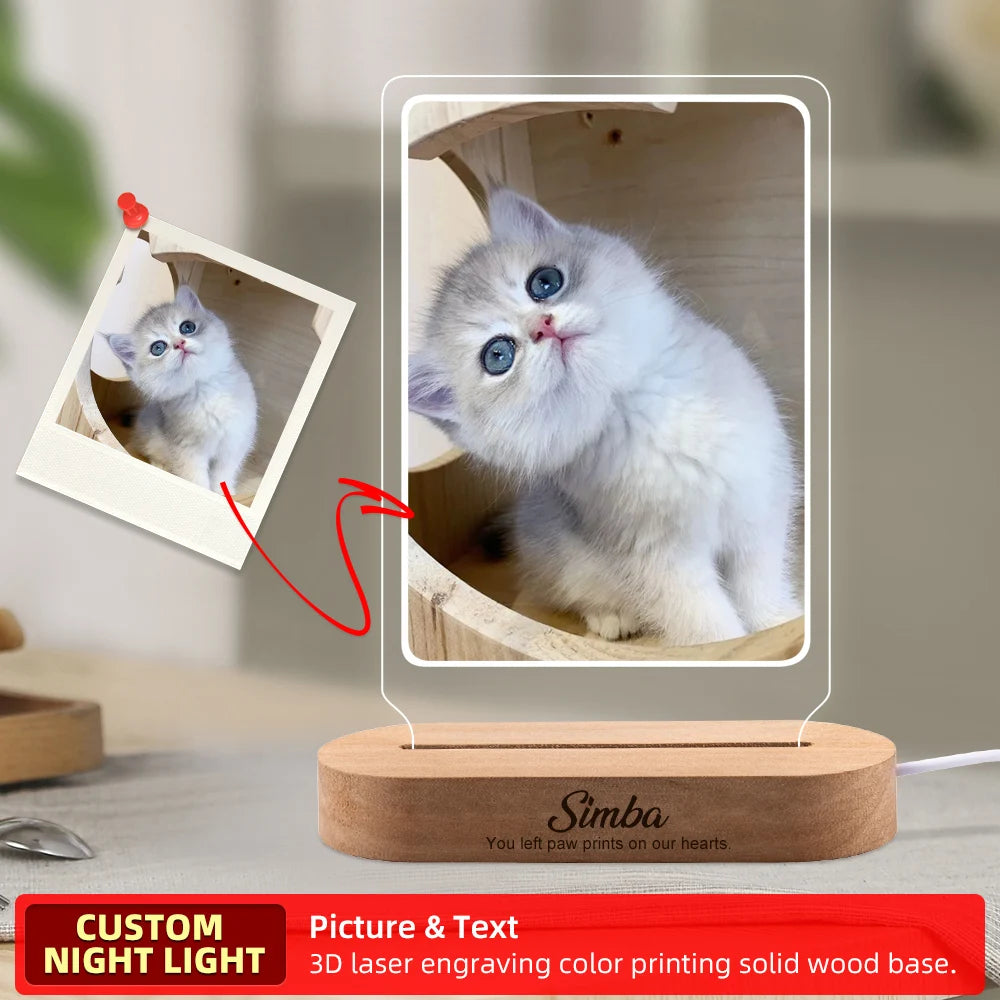 Custom Dog Photo Night Light Pet Memorial Gift Lights Up Pet Memorial Plaque Cat Photo Gift Personalized Gift for Pet Loss
