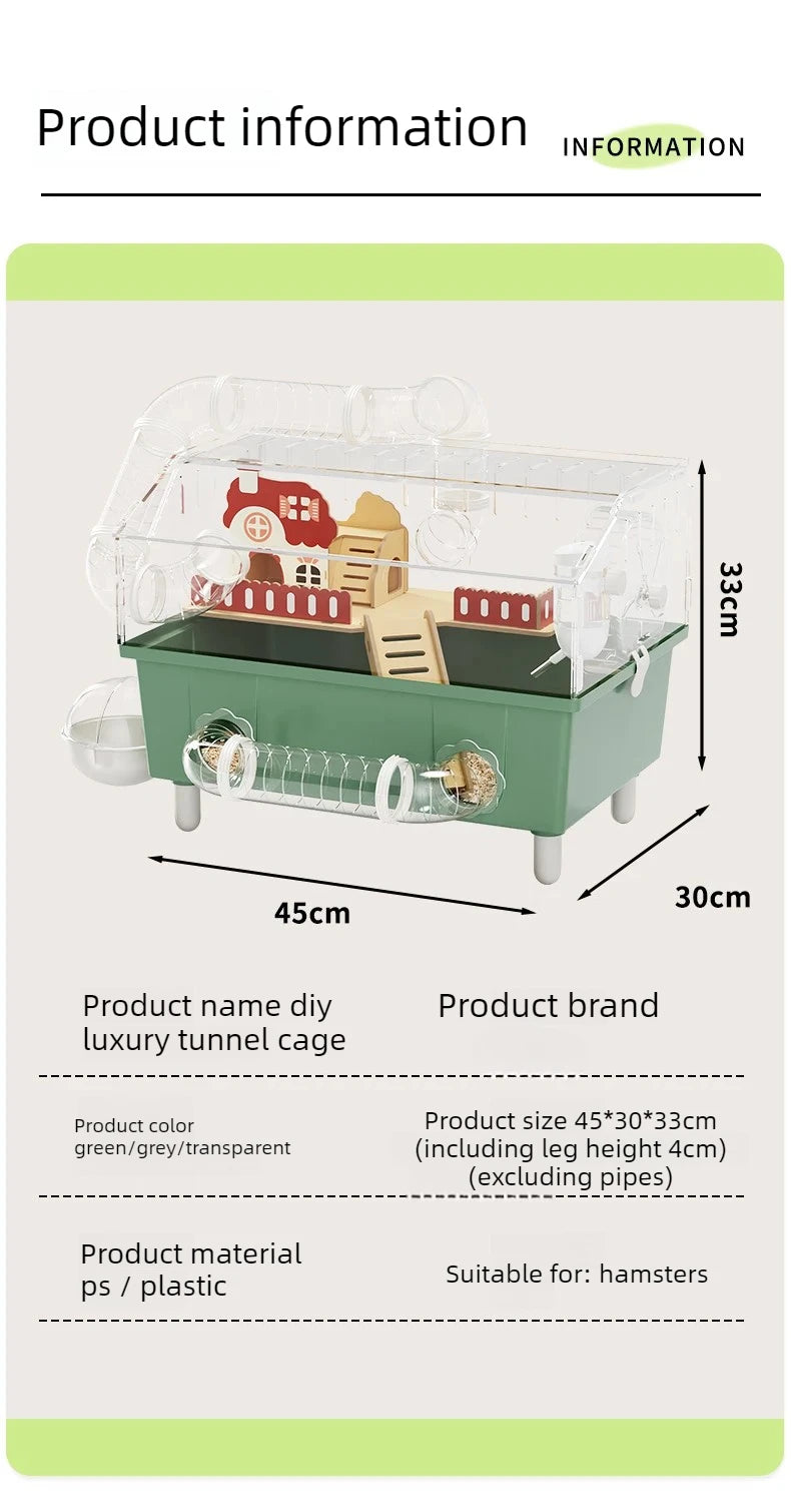 Transparent Acrylic Hamster House, with Tunnel,