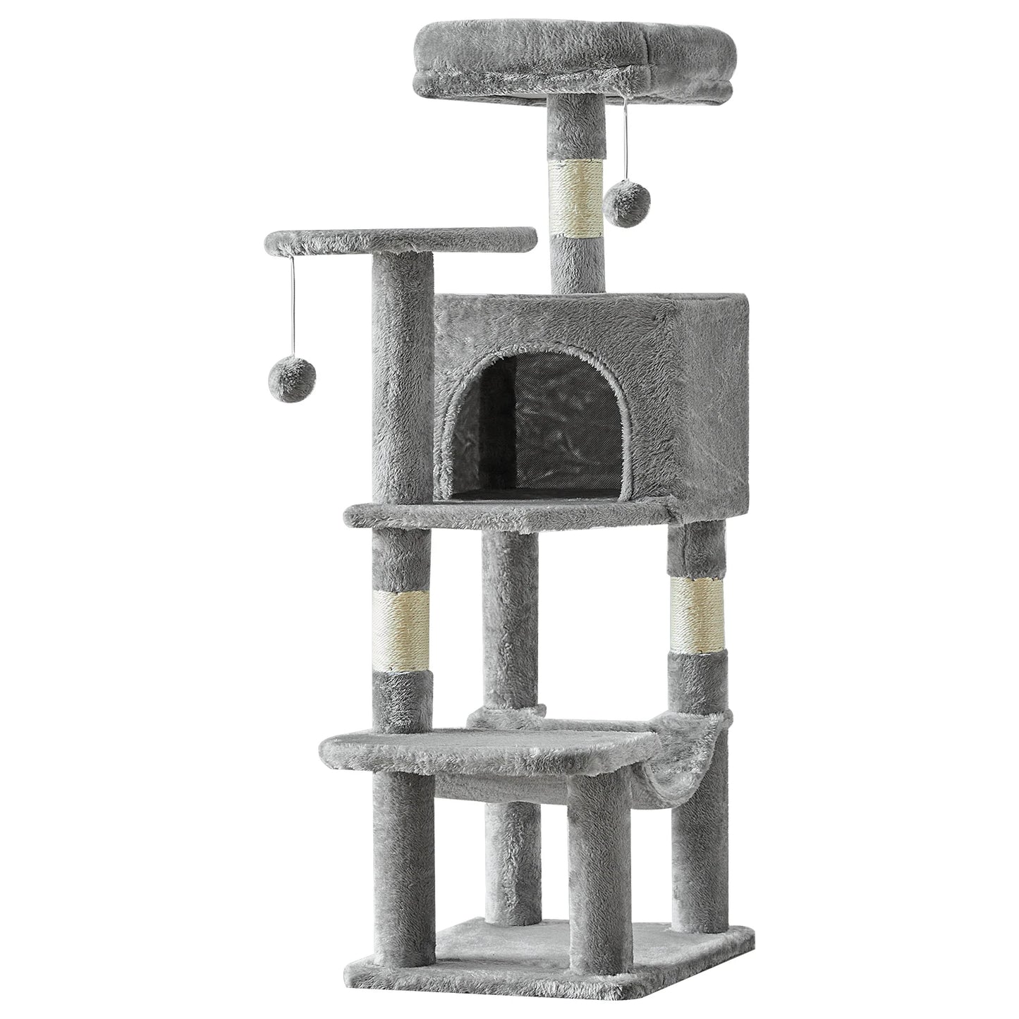 JHK 44In Cat Tree Tall Multi-Cat Climbing Tower for Pet Furniture Natural Sisal Scratching Posts Stable Pet House  for Indoor Cat