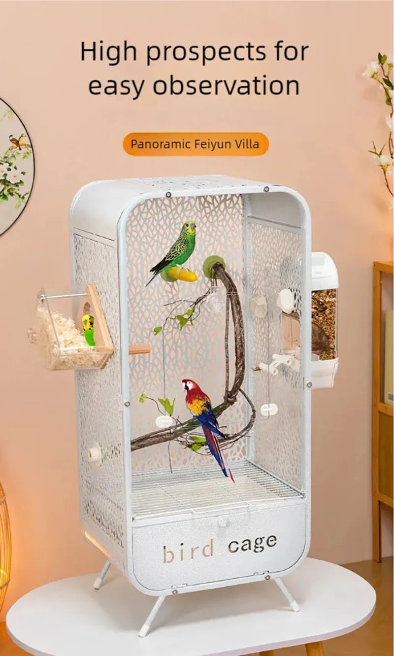 New bird cage parrot bird cage panoramic acrylic cage splash proof viewing flying cloud villa home birdcage display cage
