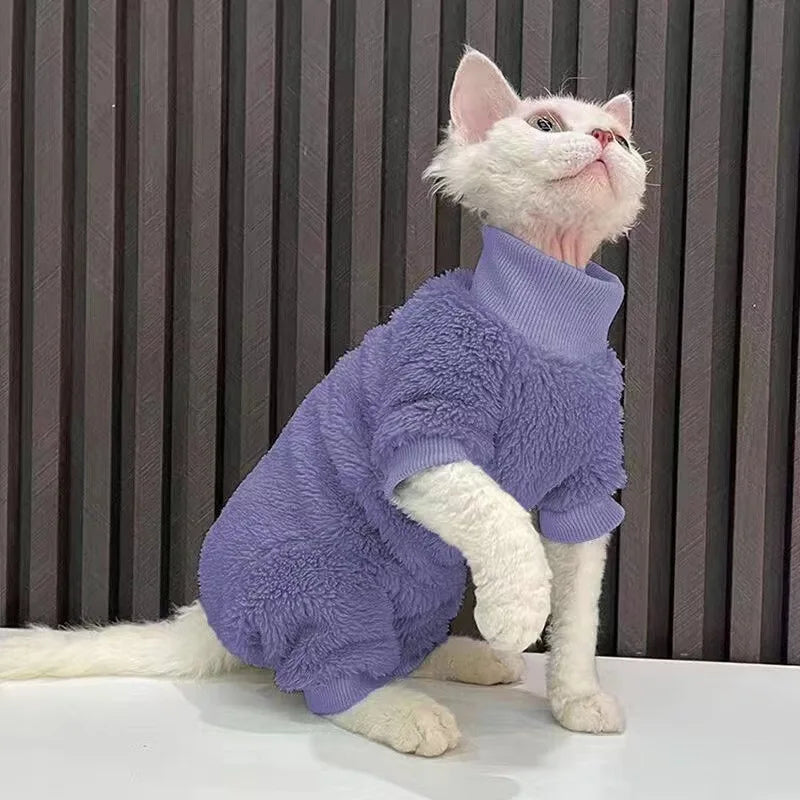 Hairless Cat Clothes Thickened Four-legged Sphynx Cat Autumn and Winter Clothes Devon Rex Clothes Kitten Clothes