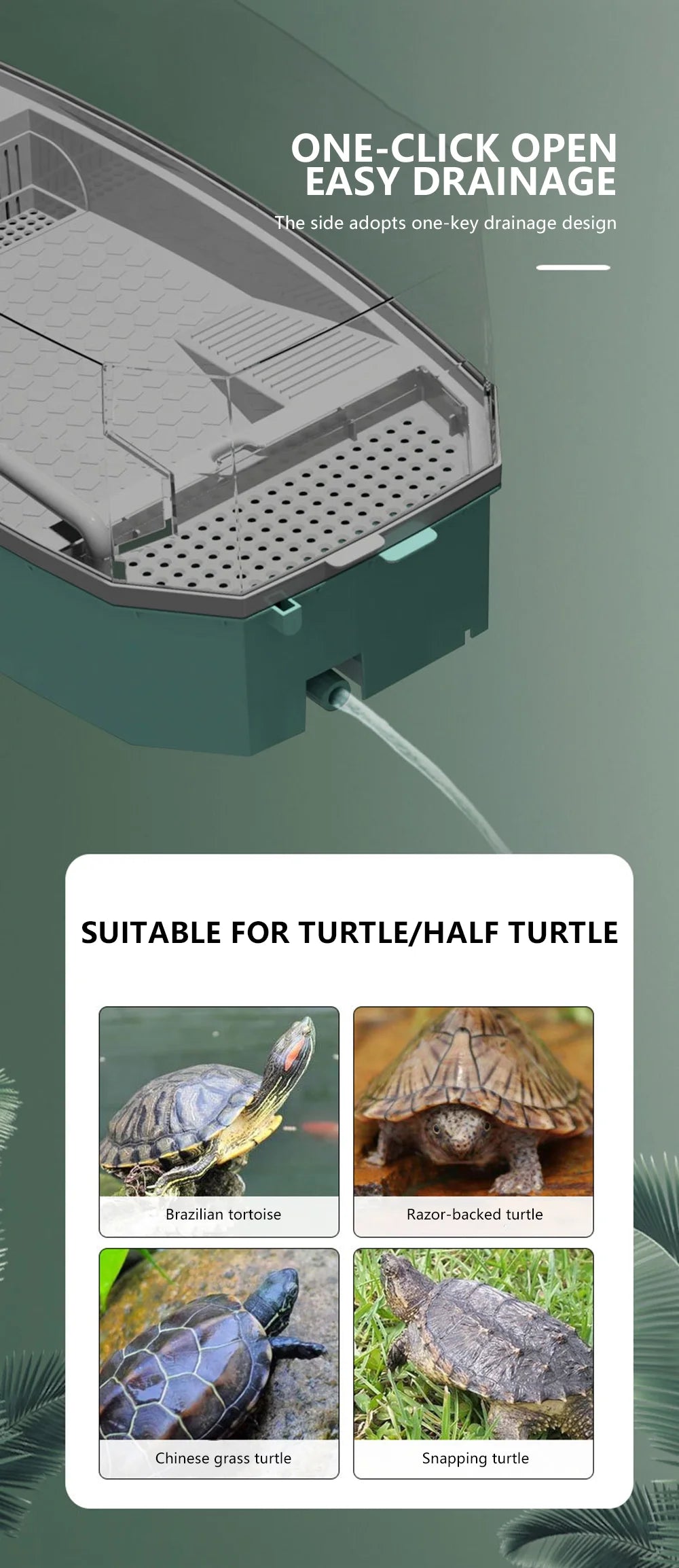Reptile Turtle Vivarium Box with Basking Platform Tortoises Aquarium Tank Transparent Anti-Escape Cage Home Aquariums