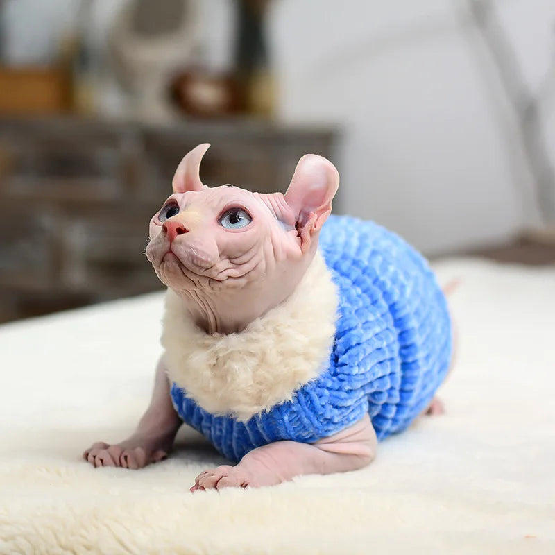 Devon Rex Thickening Plush Coat Cat Sweater Costume Sphinx Clothes Kitten Sphynx Pullover Clothing Products for Winter Outwear