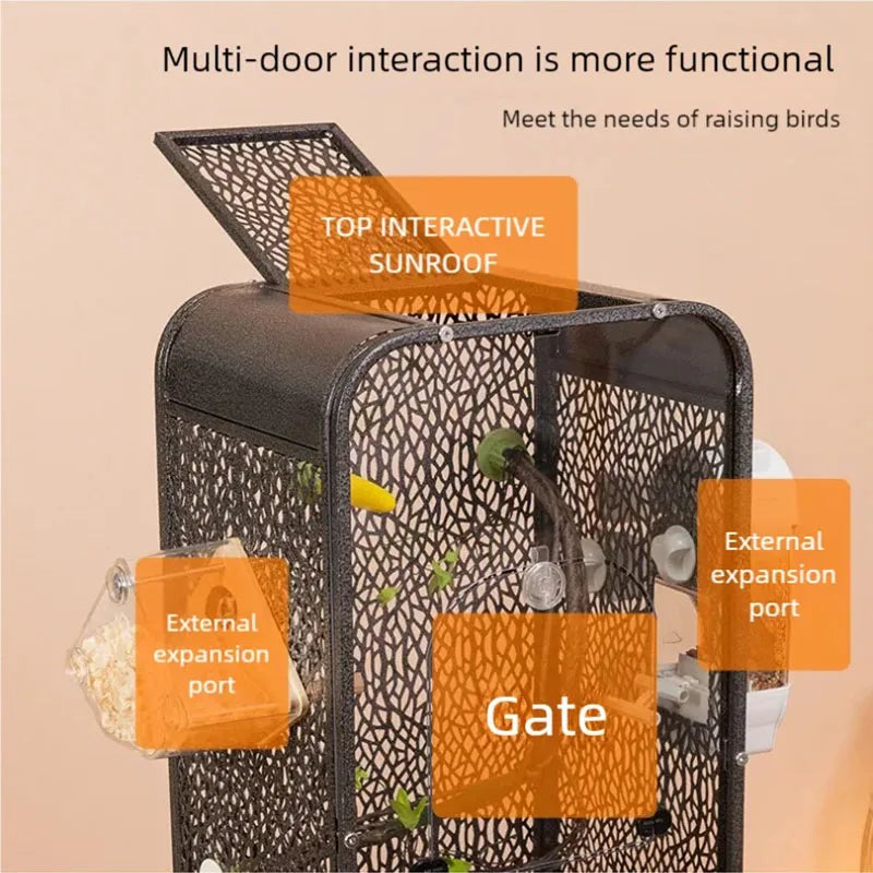 New bird cage parrot bird cage panoramic acrylic cage splash proof viewing flying cloud villa home birdcage display cage