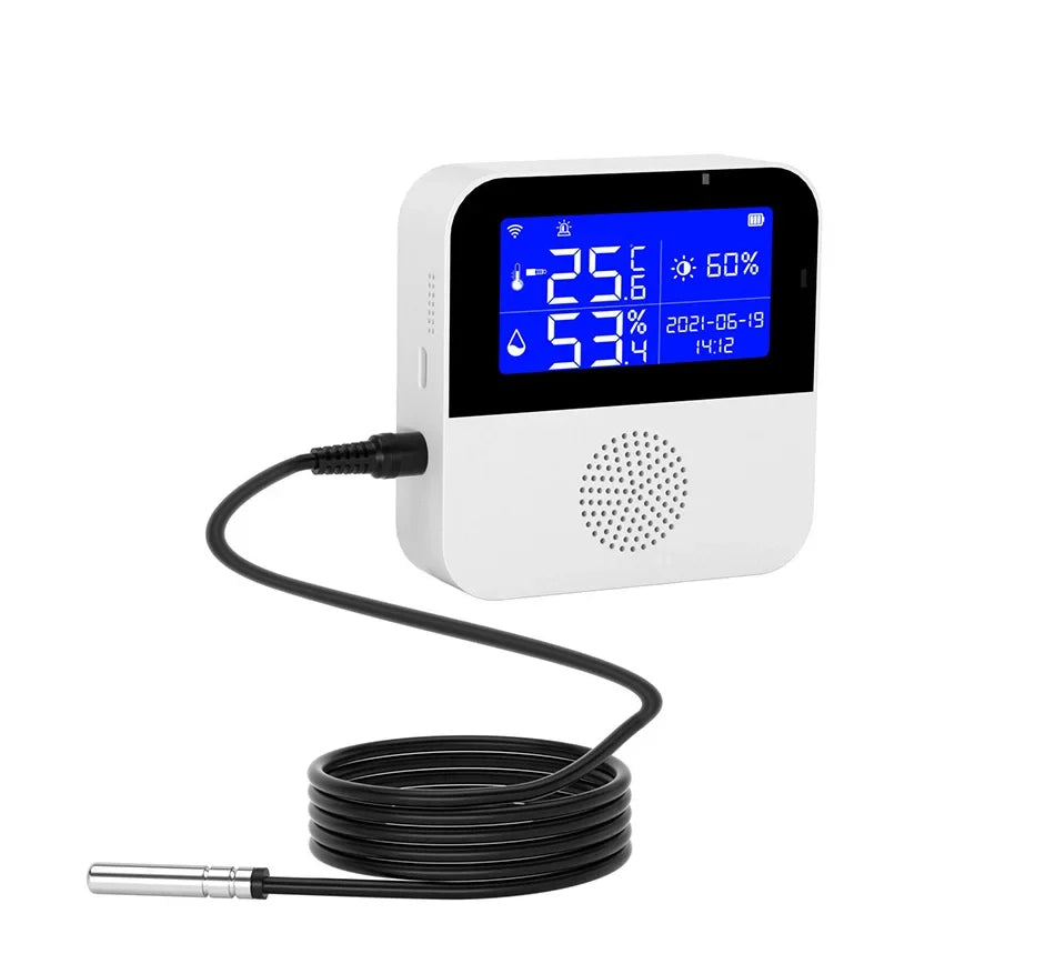 WiFi Tuya Smart Life LED Display Temperature Humidity Sensor Living Room Office Indoor Aquarium Water Temperature Detector Line