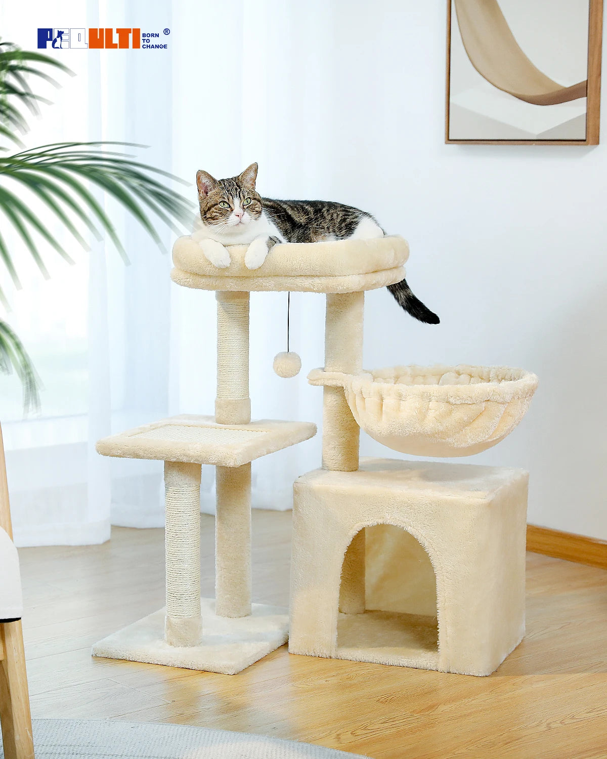 Cat tree Cat Tower for Indoor Cats Cat Activity Tree with Cat Scratching Posts Big Hammock and Removable Top Perch