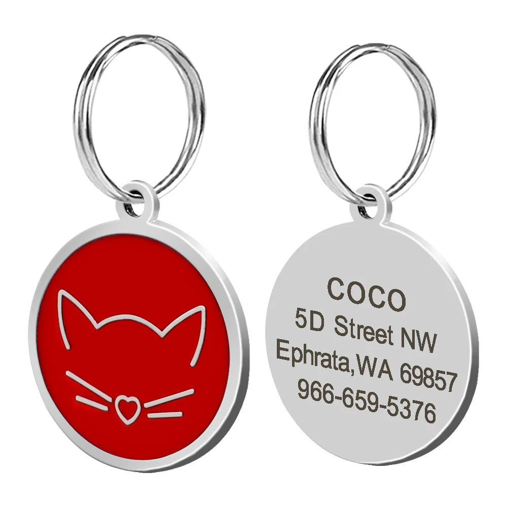 Cute Cat Tag Small Dog ID Tags Free Engraved Name Cats Kitten Name Tag Anti-lost Pet Collar Pendant Fish Shape & Cat Face Tags