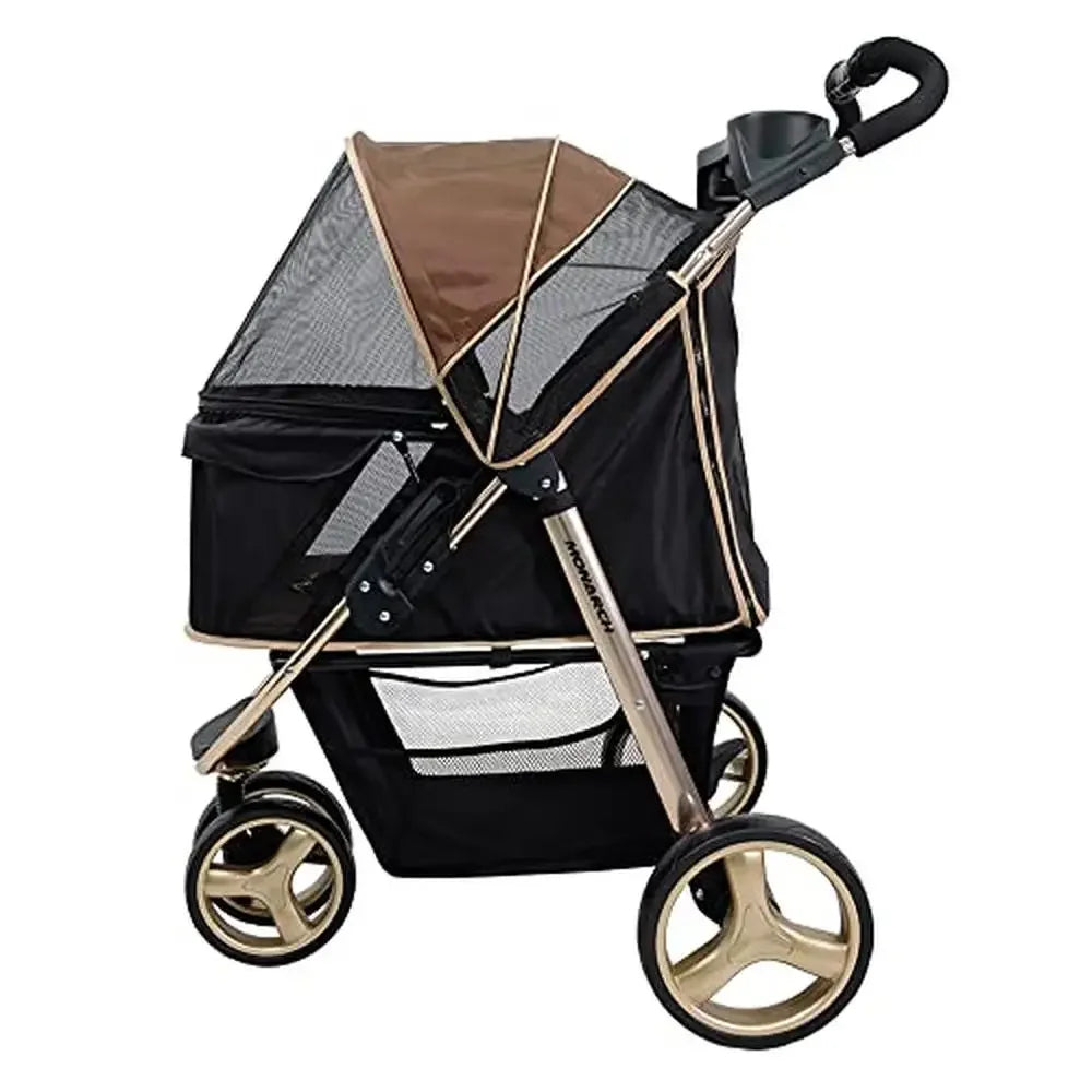 Foldable Aluminum Three Wheeled Pet Stroller Medium and Small Pets Lightweight with Storage and Mesh Ventilation Ergonomic Handles