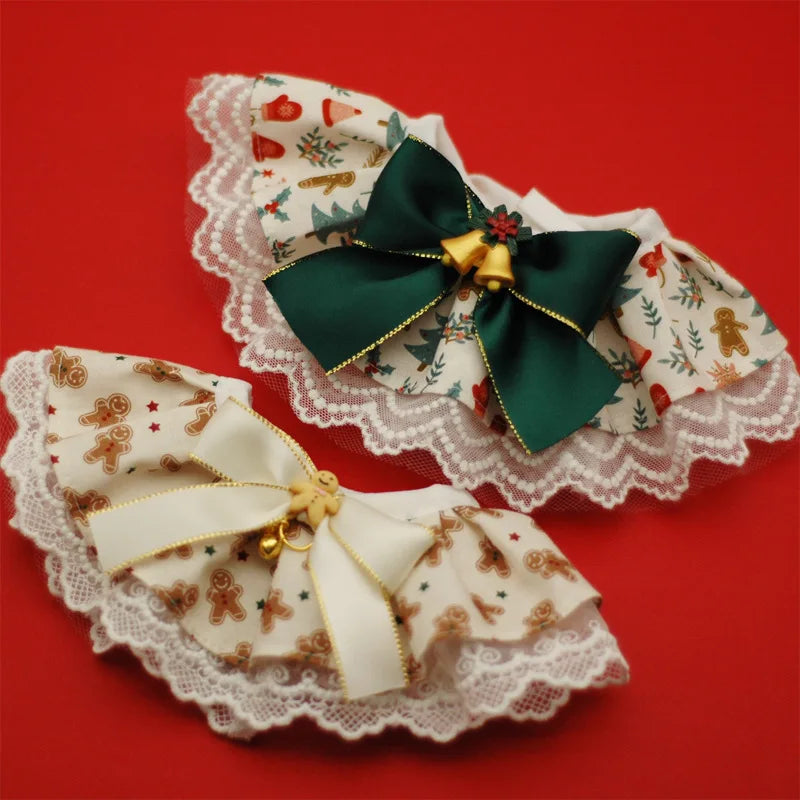 New Cat Necklace for Dog Christmas Water Towel Lace Water Towel Collar Adjustable Scarf Christmas Gift Photo Prop