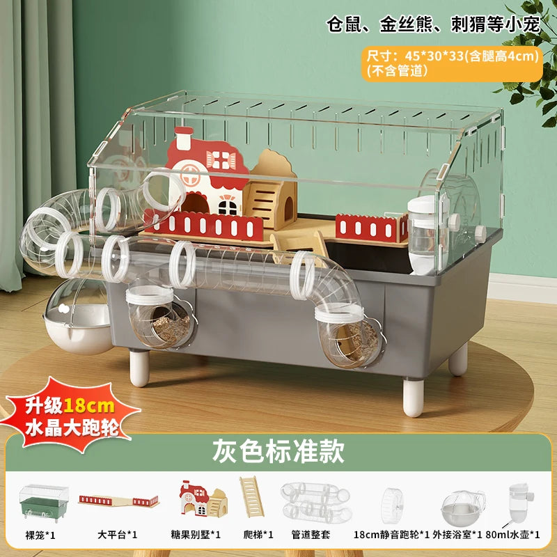 Transparent Acrylic Hamster House, with Tunnel,