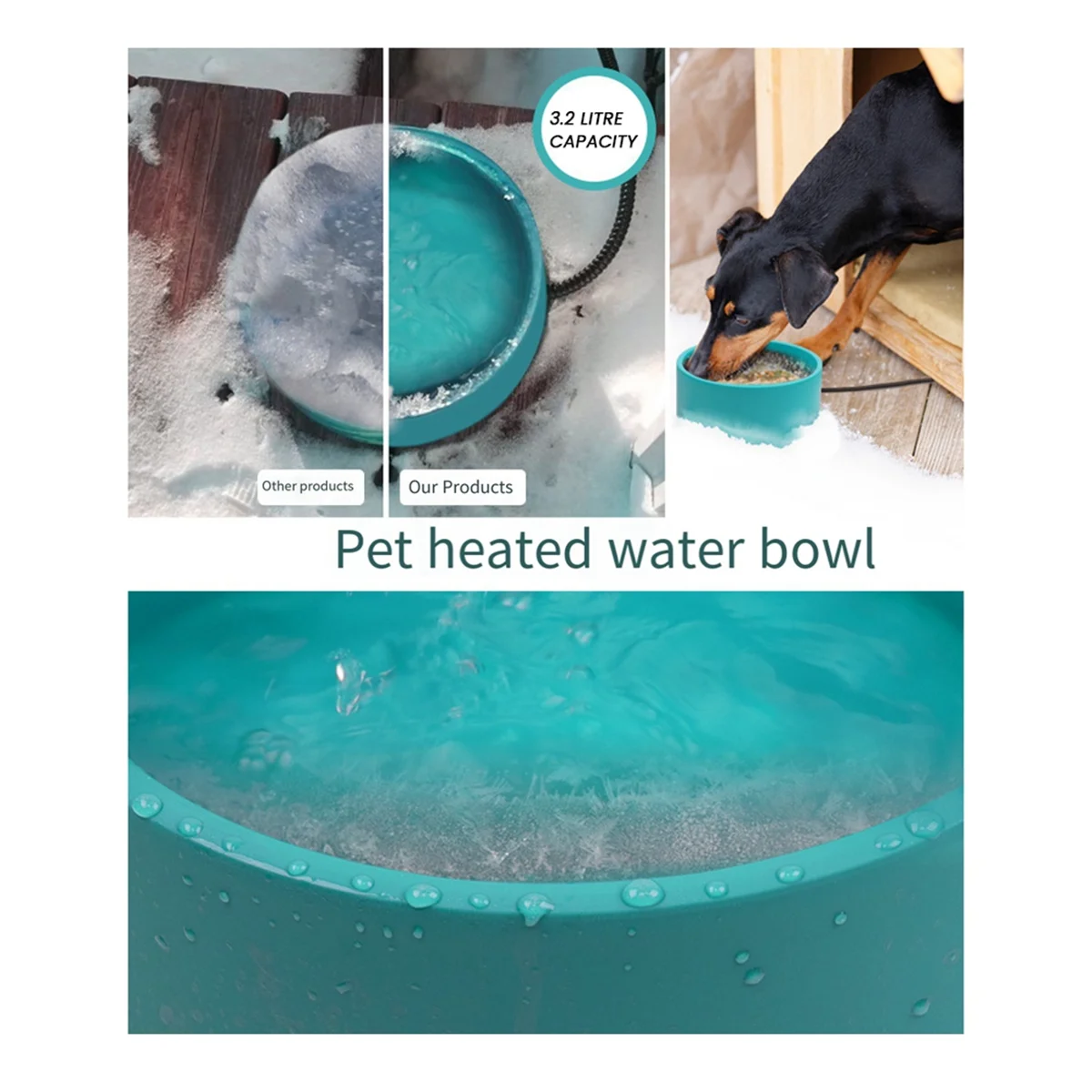 A59T Heated Pet Bowl - 3.2L for Dog Cats, Heated Pets Bowl, Outdoor Water Bowl for Chicken Duck Squirrel US Plug