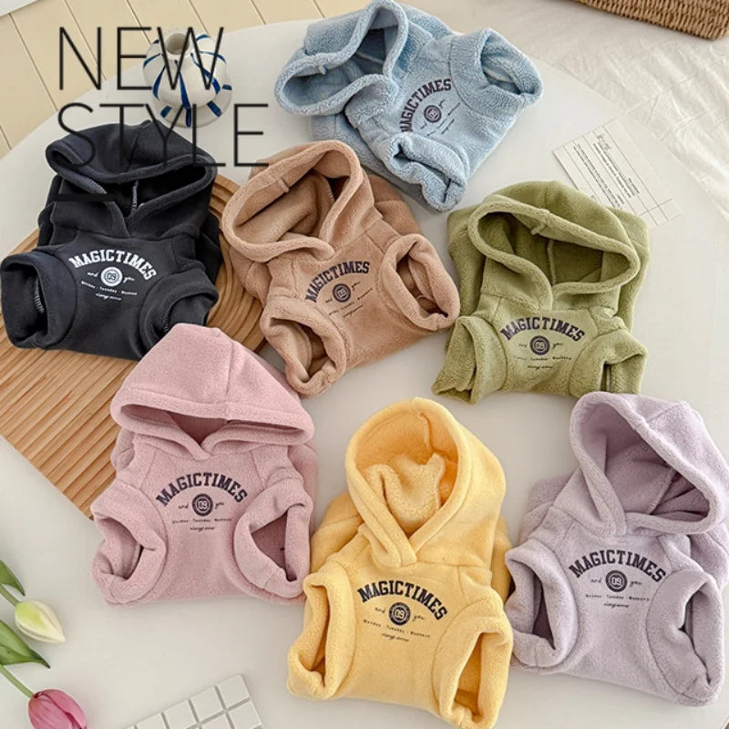 Thick Yellow Fleece Hooded Sweatshirt for Sphynx Cat Grey Short sleeved Coat for Devon Rex in Winter Soft Loungewear for Kittens