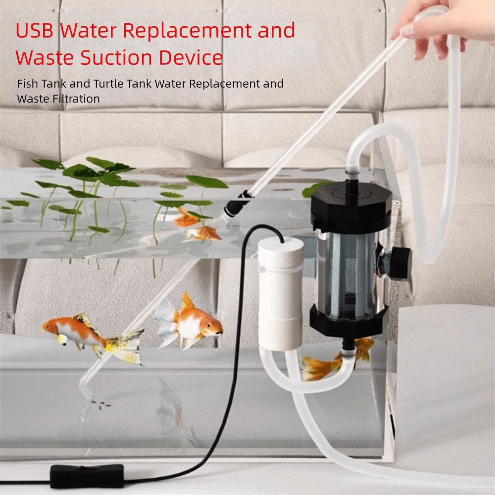 Portable 280GPH Aquarium Water Changer USB Powered Low Noise Aquarium Pump Fish Tank Cleaning For Aquarium