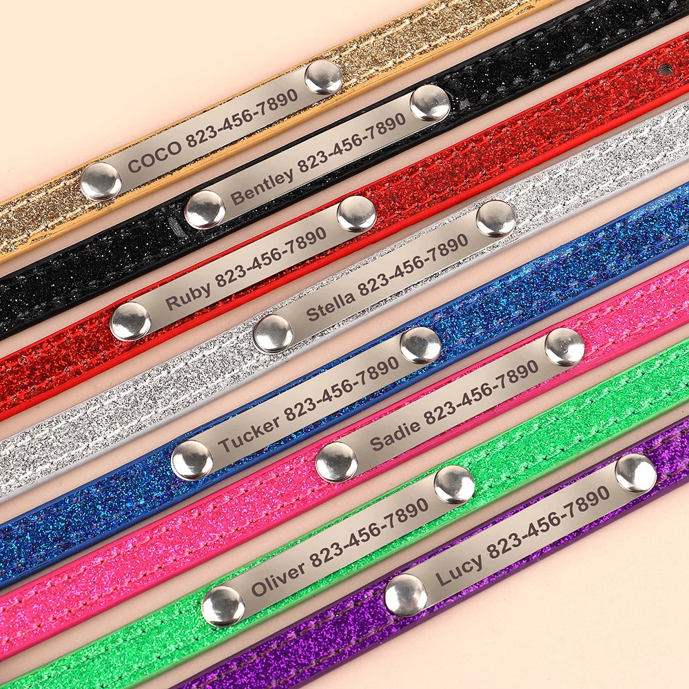 Custom Cat Collar Bling Leather Cat Collars Personalized Kitten Cat Small Dogs Puppy Collar With Engraved ID Nameplate