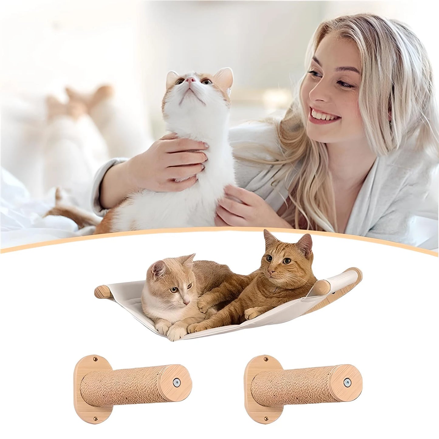 Cat Hammock Wall Mounted Cat Shelf With Two Steps - Cat Wall Shelves And Perches For Sleeping, Playing, Climbing, And Lounging -Sleeping, Playing, Climbing, And Lounging -