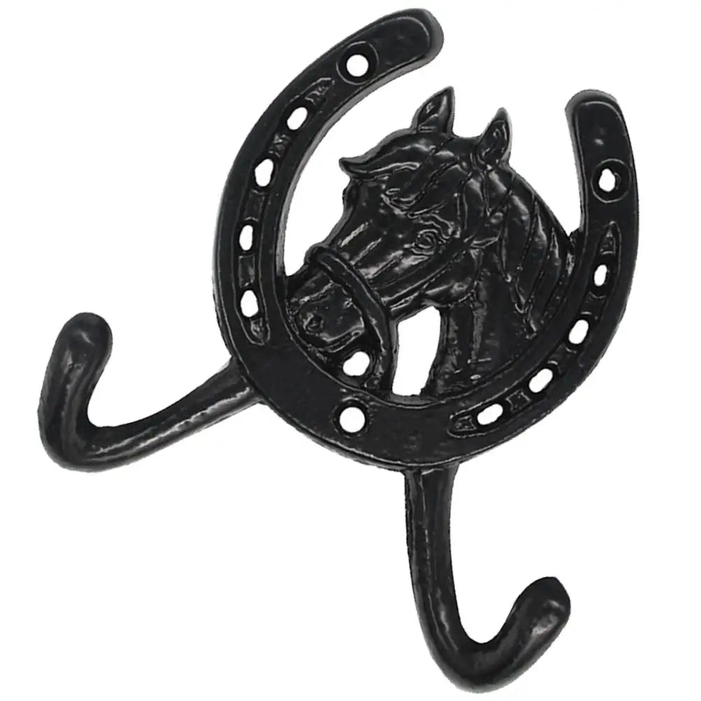 Black Cast Iron Horseshoe Double Hook Wall Mounted Bathroom Coat Hat Key Hanger Wall Storage Hooks For Household Use Multi