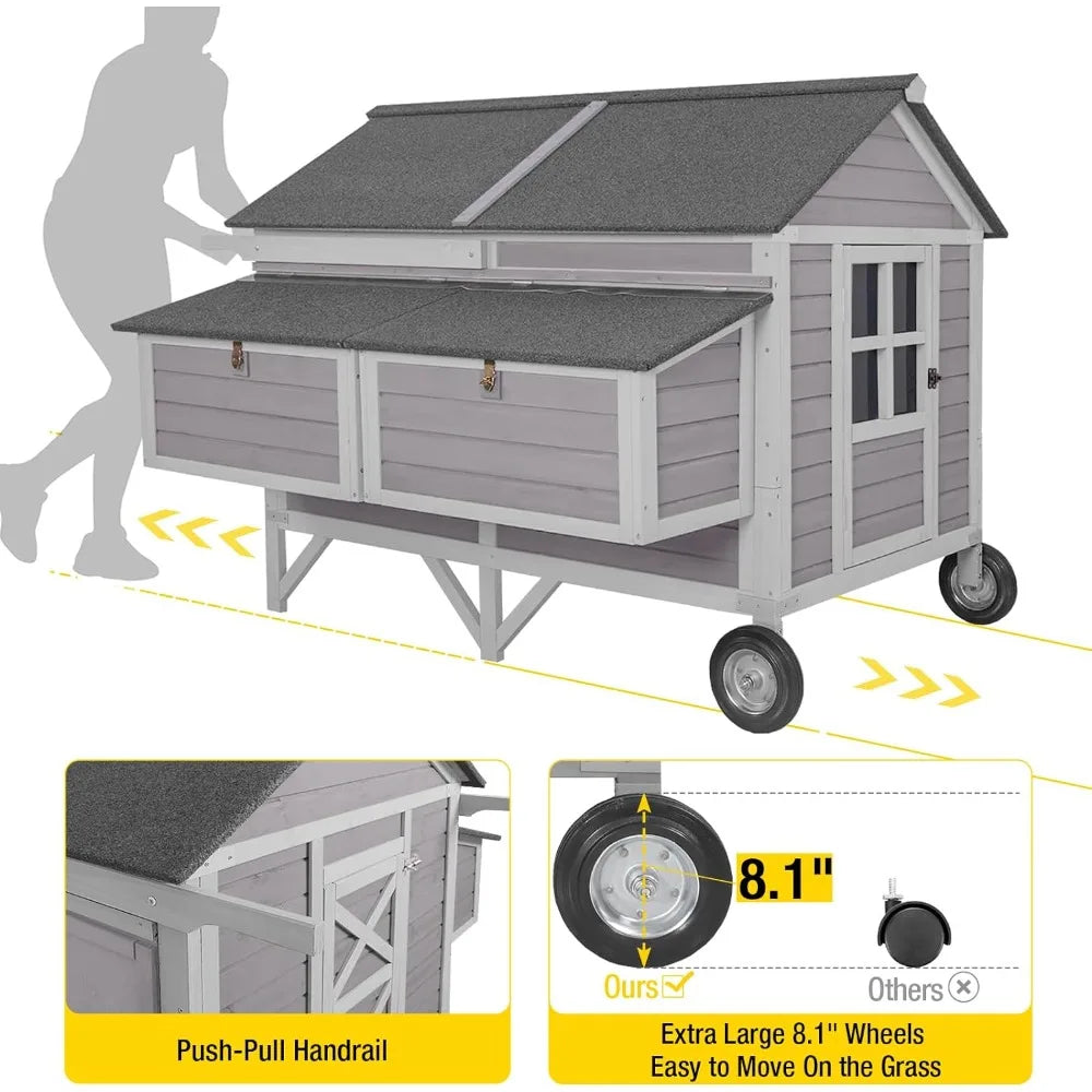 Portable Wooden Chicken Coop with Nesting Box with Sturdy Iron Frame, Durable and Waterproof, Large Upgraded Poultry Cage.