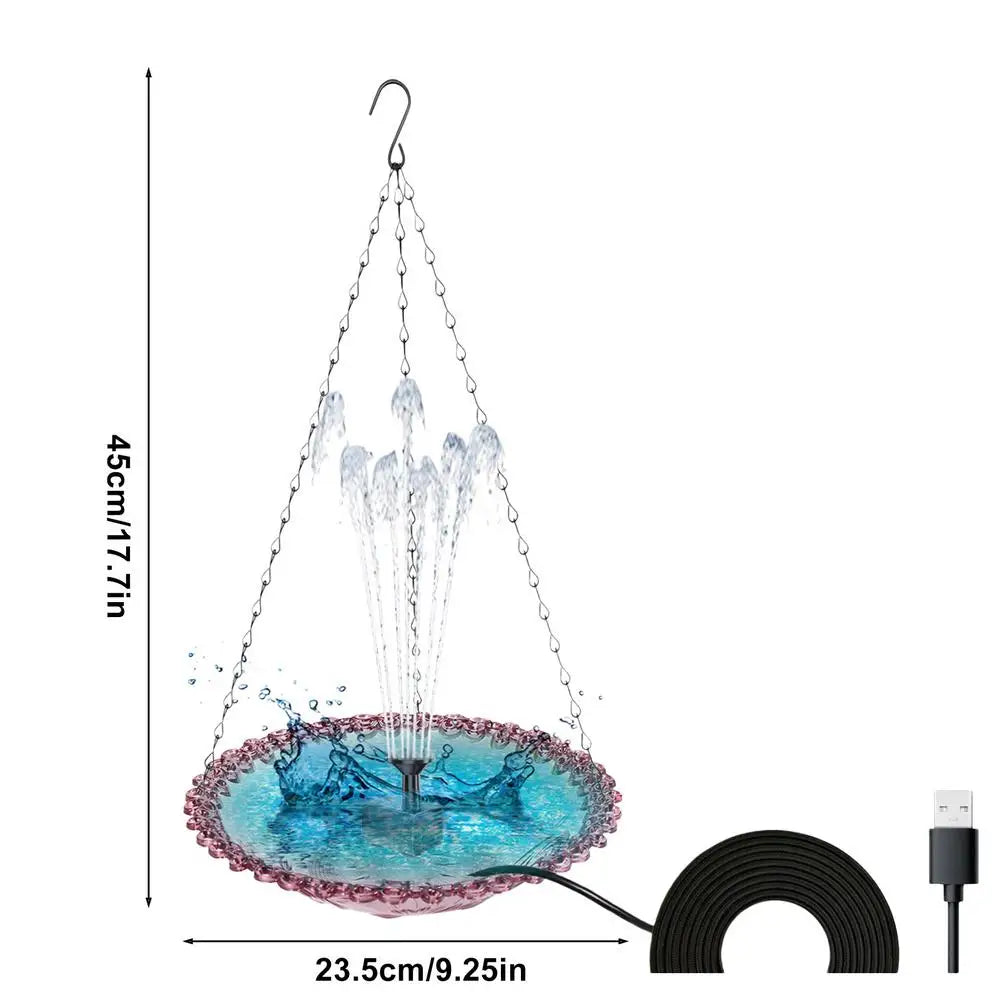 Bird Bath For Outside Hummingbird Hangable Food Feeder USB Charging Hangable Bird Feeder And Bath With Fountain Pump