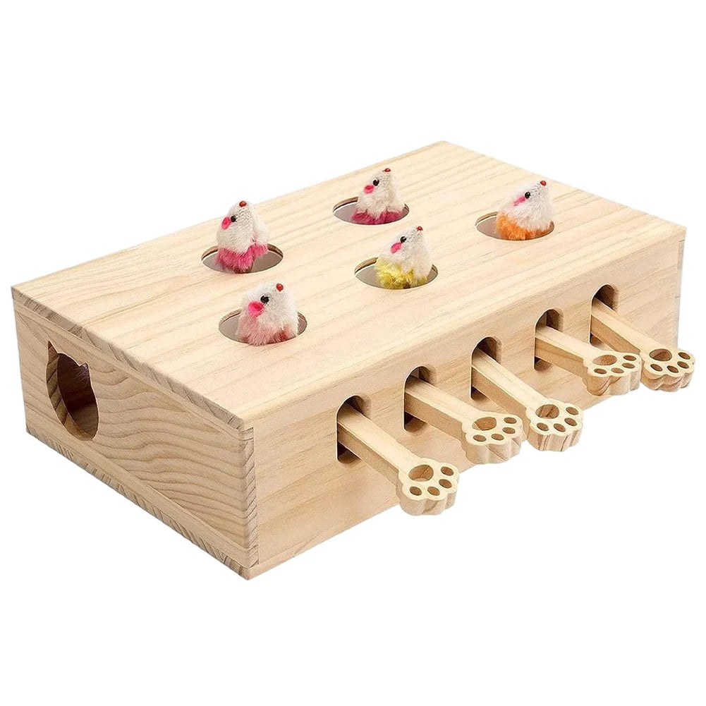Cats 3/5-Holed Whack A Mole Game Cat Pop Up Funny Wooden Hunting Toy Box Interactive for Indoor Cats