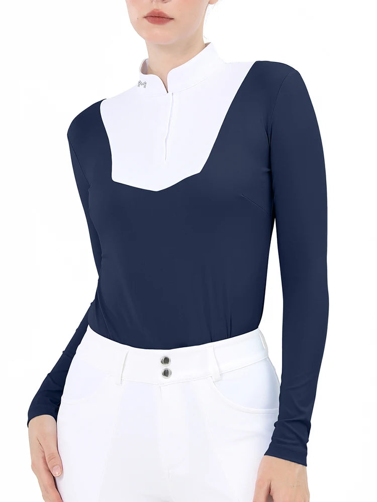 M LOGO Horse Riding Base Layer T-Shirts Women Equestrian Long Sleeve Top Ladies Breathable Competition Show Zipper Sports Blouse