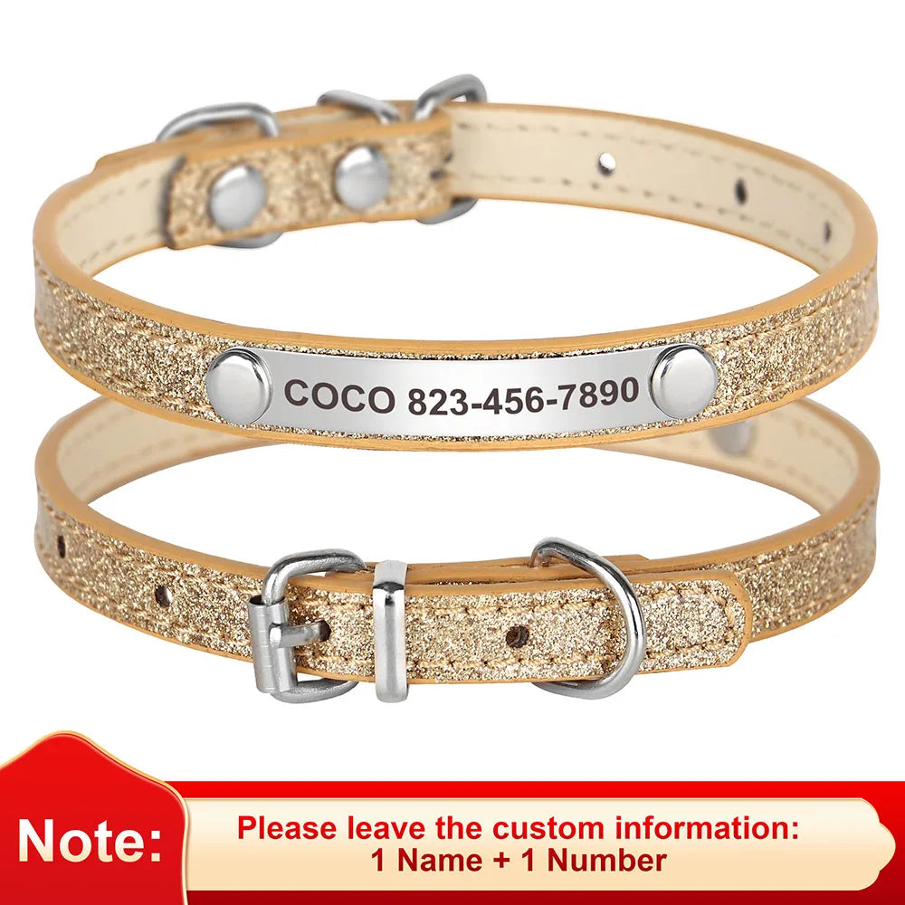 Custom Cat Collar Bling Leather Cat Collars Personalized Kitten Cat Small Dogs Puppy Collar With Engraved ID Nameplate