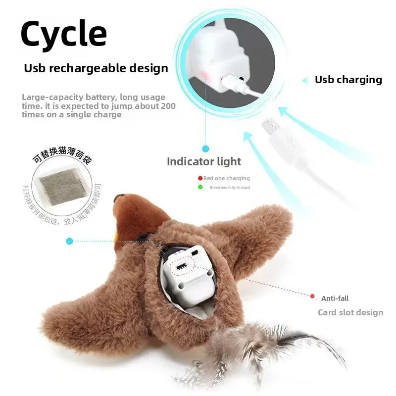 Hot Cat Interactive Toys Catnip Electric Bird (with Catnip) Dog Cats Touch-Activated Squeaky Plush Toy Pet USB Rechargeable