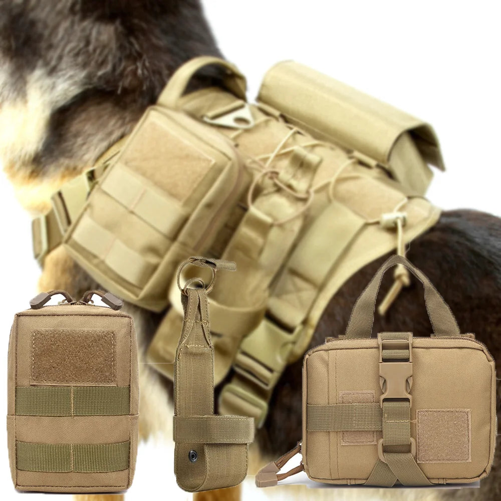 Tactical Dog Harness Pouches Set Military-Style Multi-purpose Nylon Bags Compatible with Dog Vests for Dogs Training & Adventure