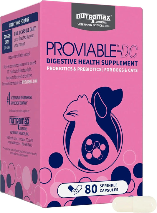 80 Count Proviable Digestive Health Supplement Multi-Strain Probiotics for Cats and Dogs - with 7 Strains of Bacteria