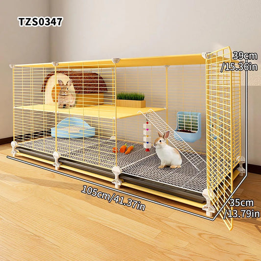 Rabbit Cage Household Large Two-Story Indoor Rabbit Pet Villa Wire Mesh Pet Rabbit Nest with Tray