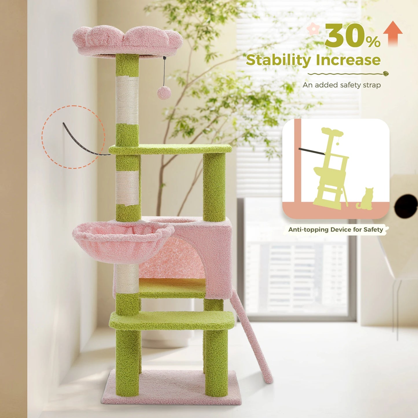 Flower Cat Tree Multi-Level Cat Tower with Sisal Covered Scratching Posts  Small Medium Cats