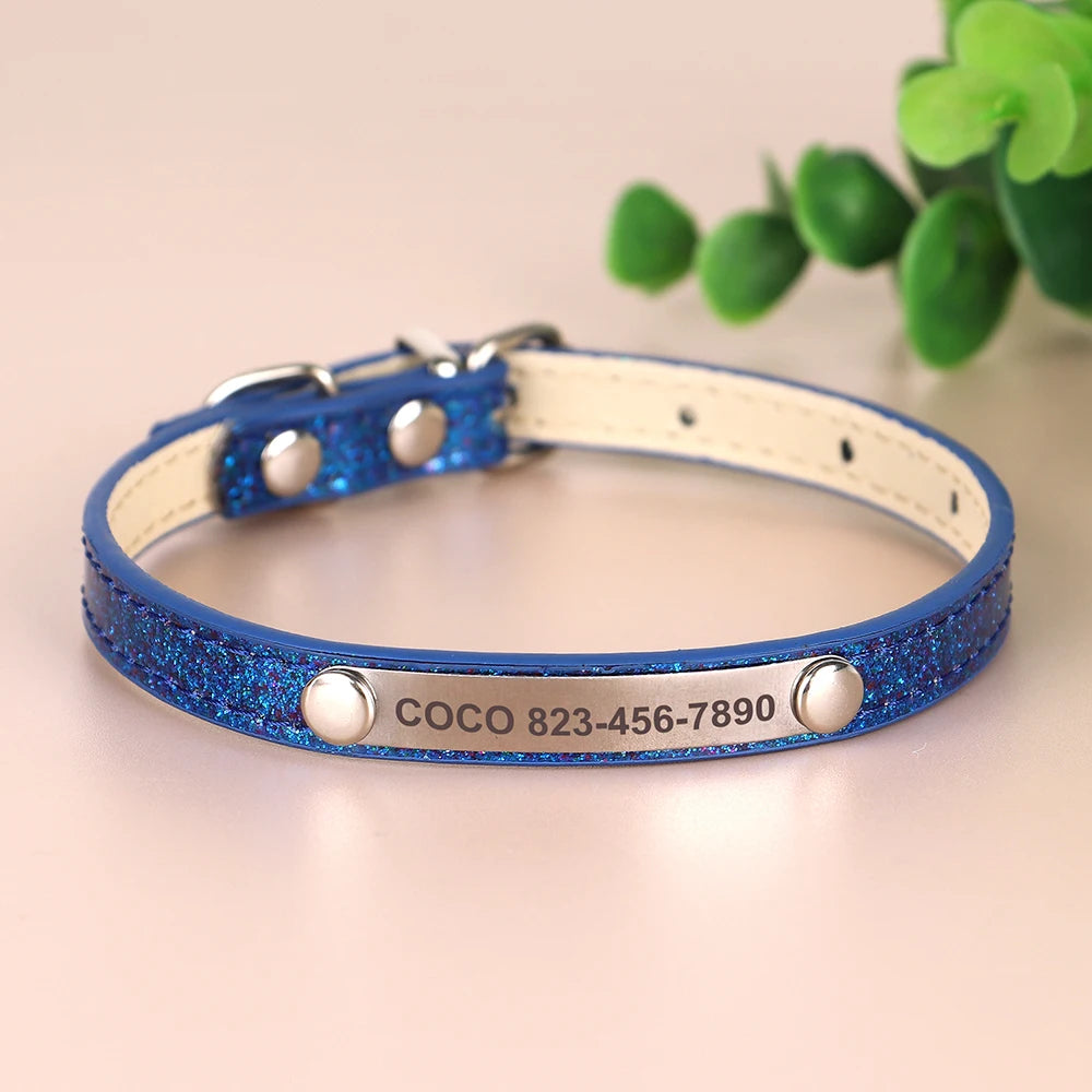 Custom Cat Collar Bling Leather Cat Collars Personalized Kitten Cat Small Dogs Puppy Collar With Engraved ID Nameplate