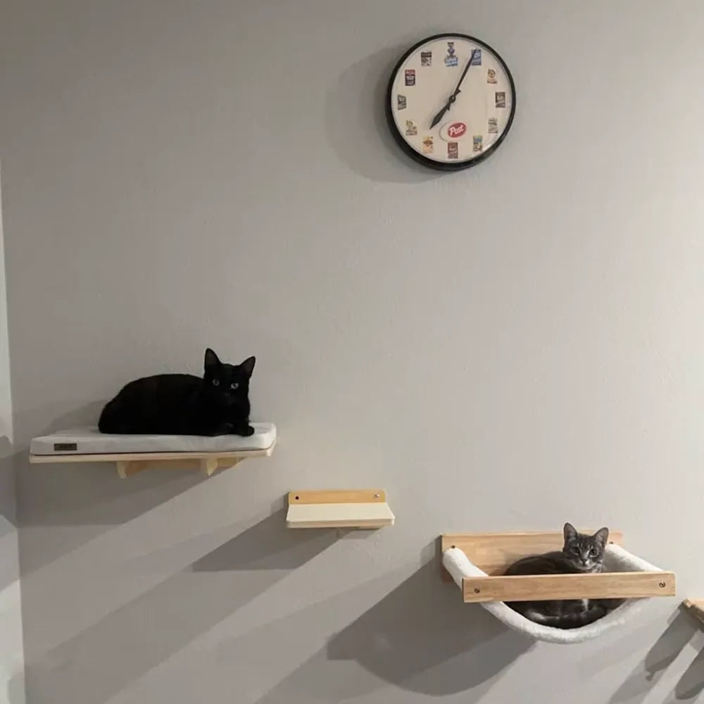 Wooden Cat Climbing Shelves Wall Mounted Cat Tree Sisal Scratching Post Pedal Hammock Indoor Kitten Playground Cats Accessories