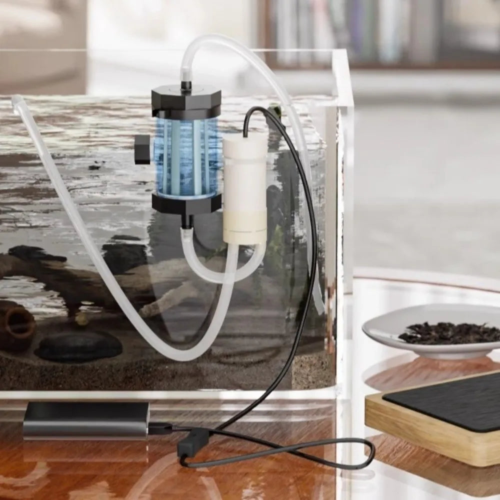 USB Powered Aquarium Water Changer 280GPH Electric Fish Tank Feces Suction Pump with Extension Tube Detachable