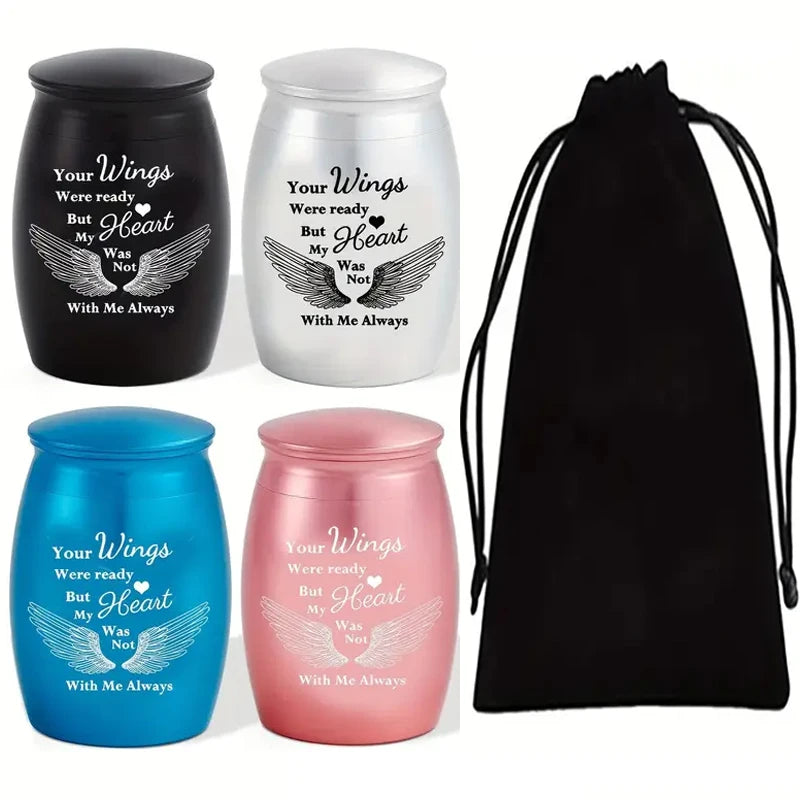 Set of 4 Cremation Mini Urns - 1.57 Inch Small Keepsake Urns for Human/Pet Ashes Memorial Ashes Holder-Your Wings were Ready