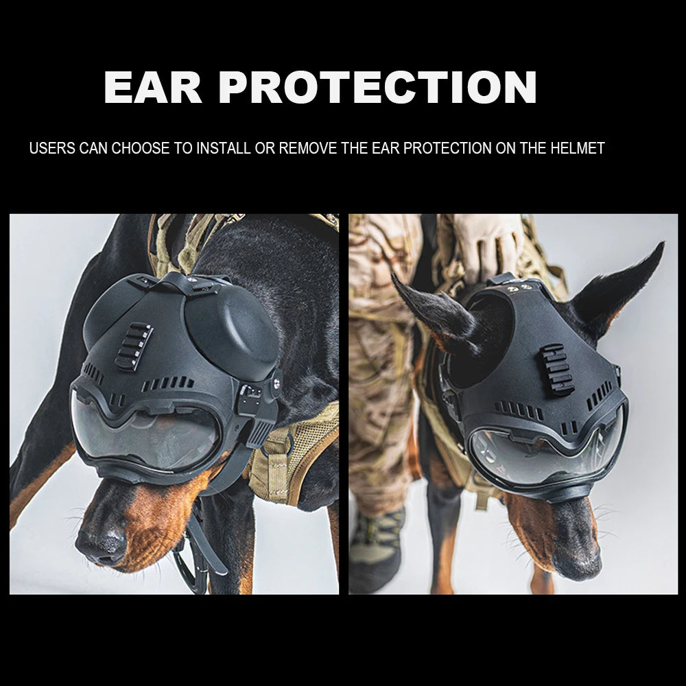 Tactical Dog Military Hunting Training K9 Helmet, Large Dog Patrol Dogs Sheepdog Pet Motorcycle Protective Helmet with Goggles